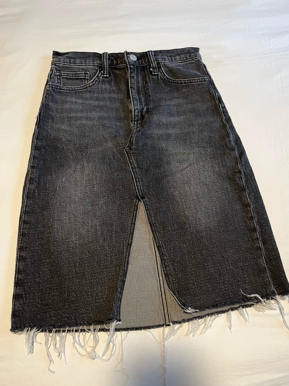 Joe's Jeans Black High-Rise Denim Skirt with Frayed Hem